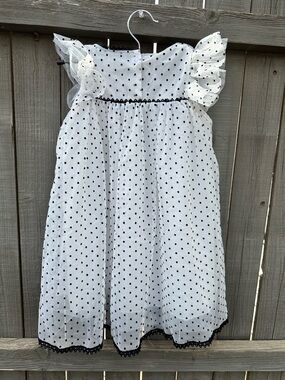 Girls White Polka Dot Ruffle Sleeve Dress